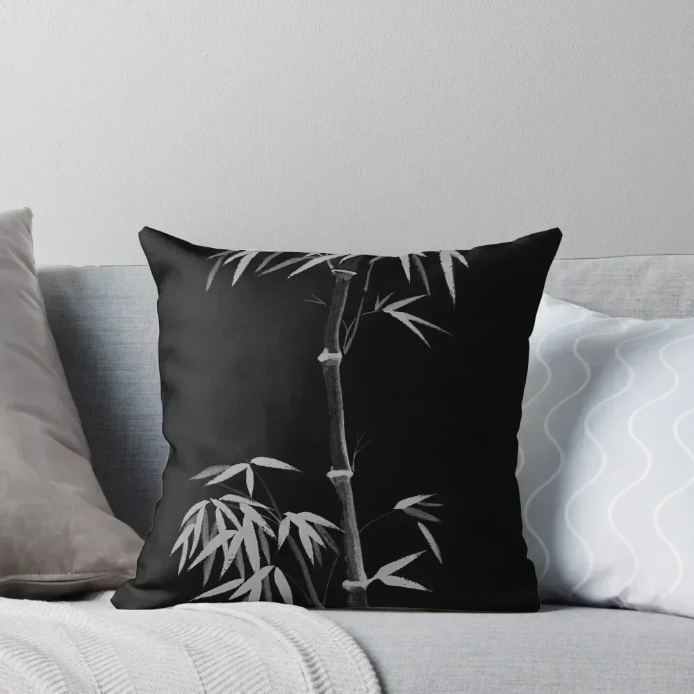 

Intense dark grey design of tall bamboo with bushy leaves on black art print Throw Pillow pillows decor home pillow