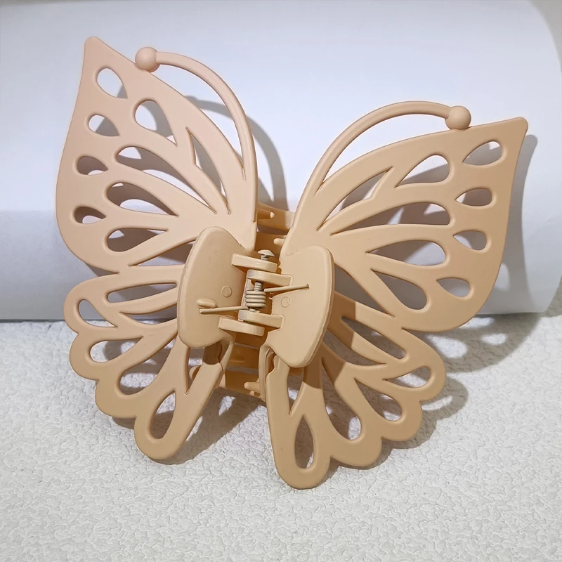 9 cm Süße Frauen Mädchen Junge Mode Geschenk Zurück Kopf Clip Haarnadel Candy Farbe Einzigen Schicht Hohl Flügel Antenne Schmetterling haar Klaue – Detail 15