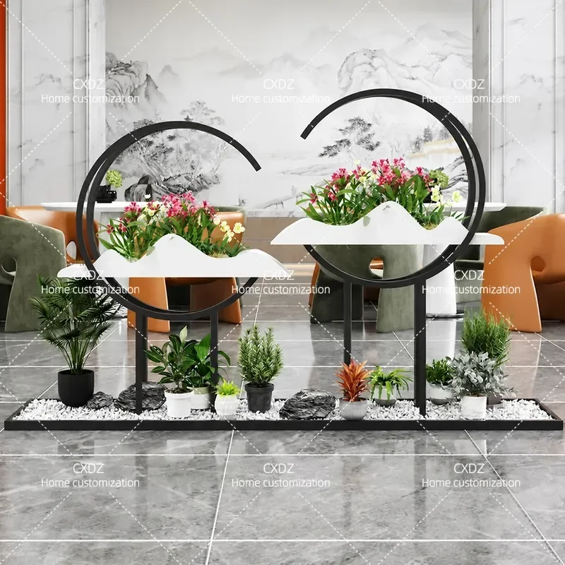 Modern Simple Wrought Iron Flower Stand for Club Hall Lobby Sales Department Decorative Ornament 3D Landscaping