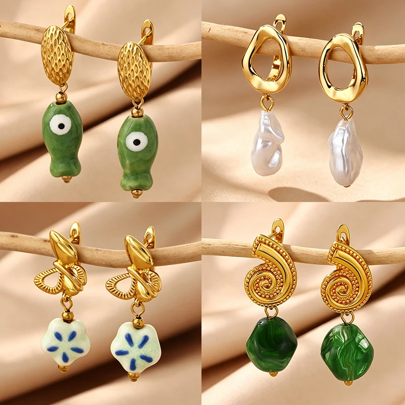 Brincos de Cerâmica com Pingente de Flor para Mulheres, Brincos de Cerâmica com Pingente de Peixe, Joias da Moda, Presentes para Todas as Ocasiões
