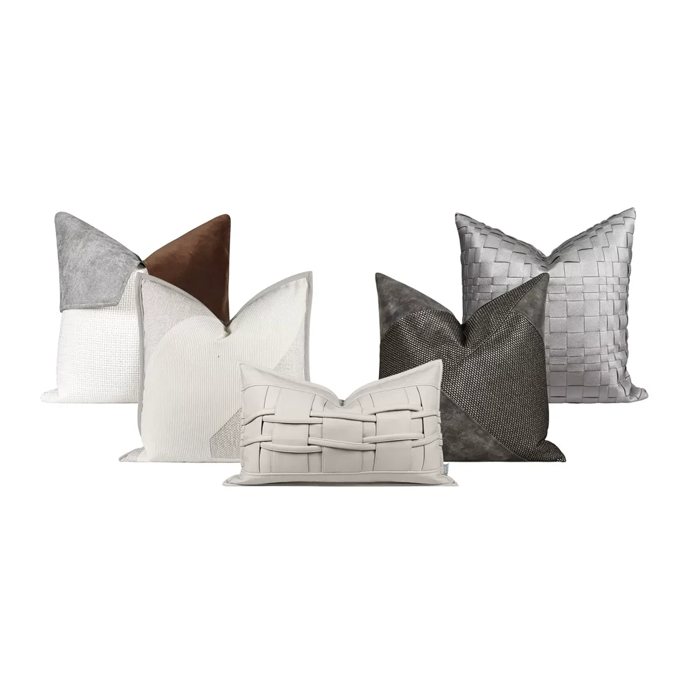 RUIYI Luxury Neutral Grey Beige Cushion Case Set Woven Velvet Texture Decor Throw Pillows Covers for Living Room Home Decor