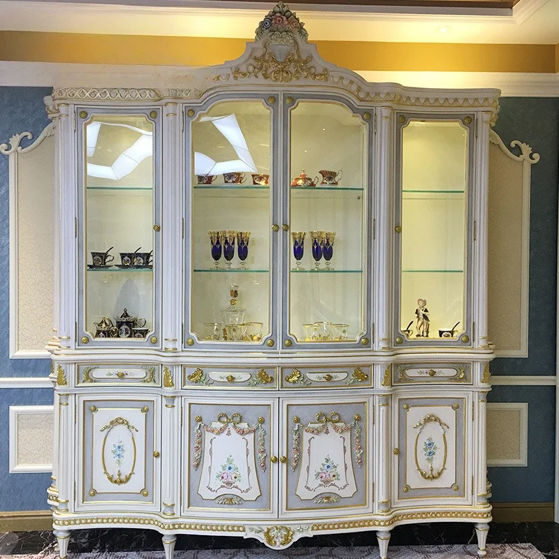 European Italian Luxury Four-door Wine Cabinet European Neoclassical French Painting Display High Cabinet Whole House