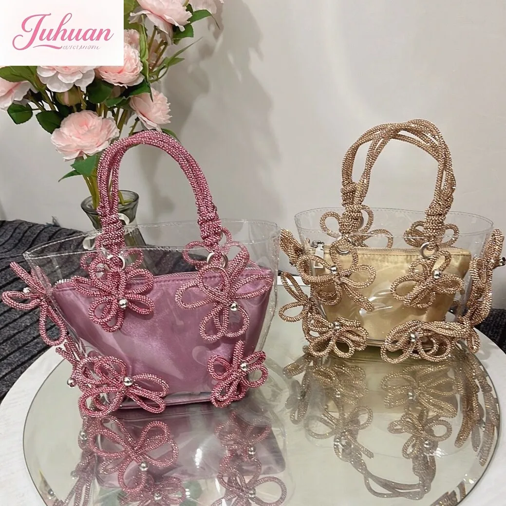 

2025 new women's bag bring diamond-encrusted French fairy bags super flash rhinestone flower bucket bag vegetable basket handbag