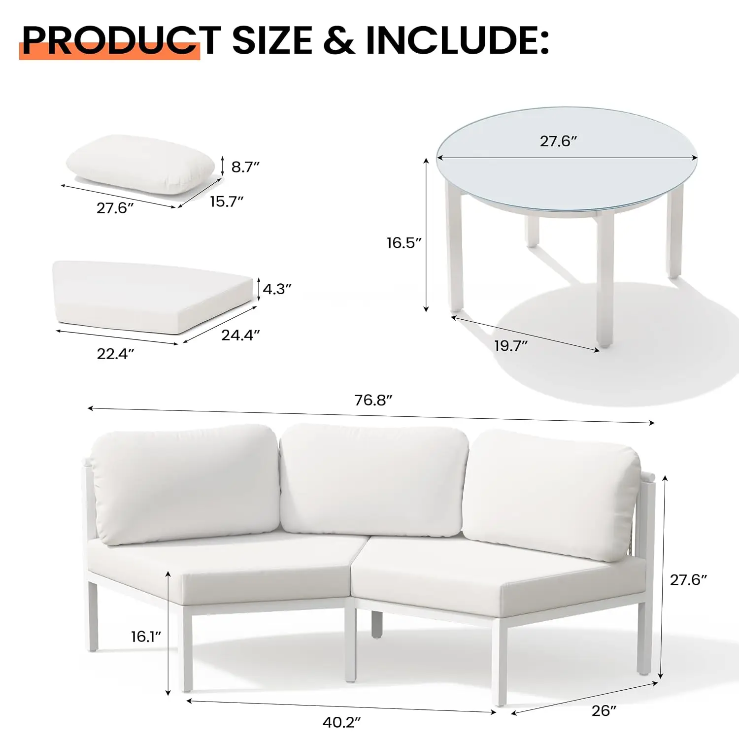 7 Piece Aluminum Outdoor Sectional Sofa Set, Curved Sofa with Coffee Table, Customized