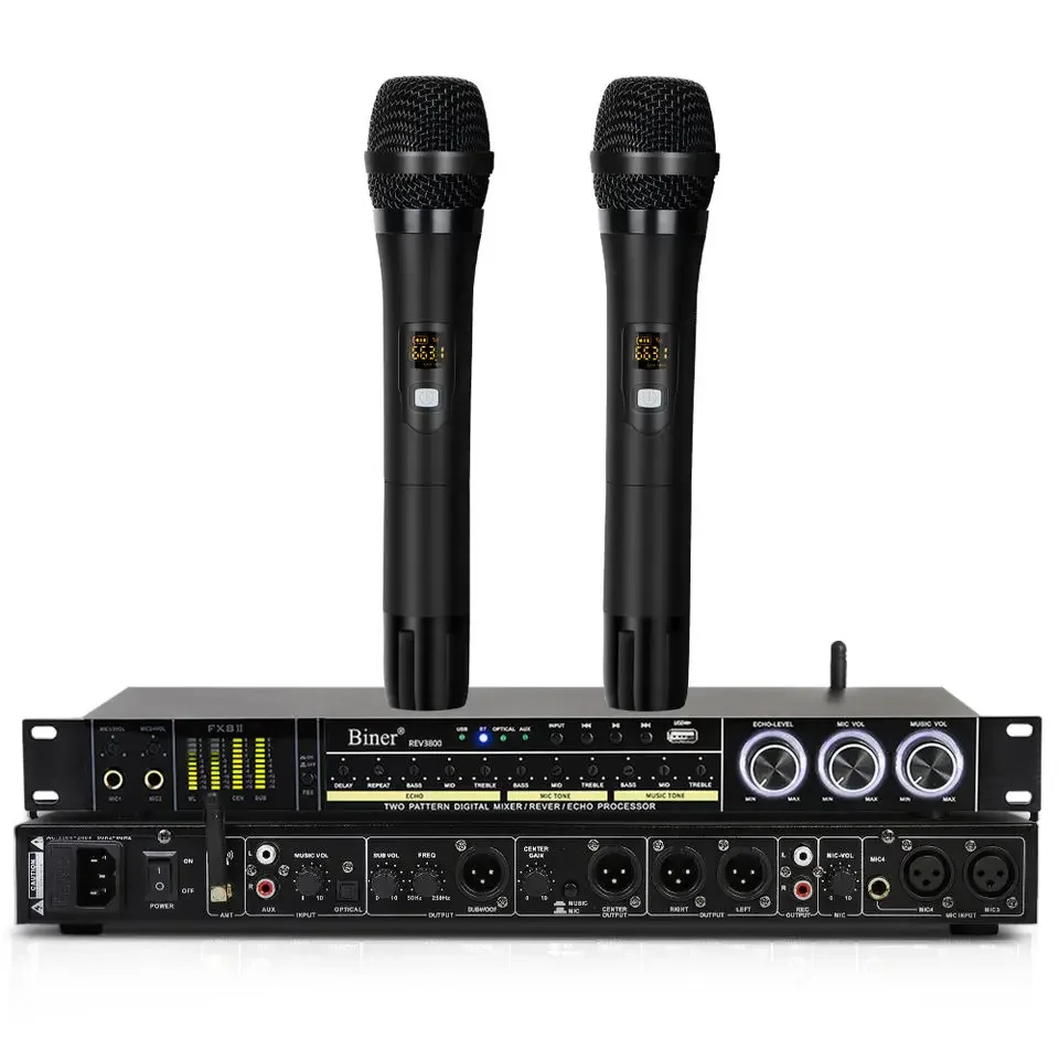 

OEM REV3900 Professional Digital Audio Effects Processor with 2 UHF Handheld Microphones With Karaoke Concert