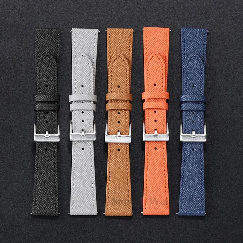 18mm 20mm 22mm bracelet de montre en cuir cousu Vintage qualité supérieure bracelets de montre en cuir Saffiano à dégagement rapide pour hommes femmes