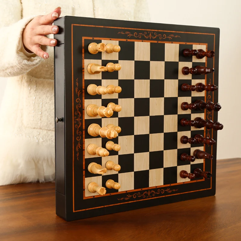 Magnetic Wooden Chess, High-Grade Solid Wood, Drawer Board, Strategy Family Game, Perfect Gifts