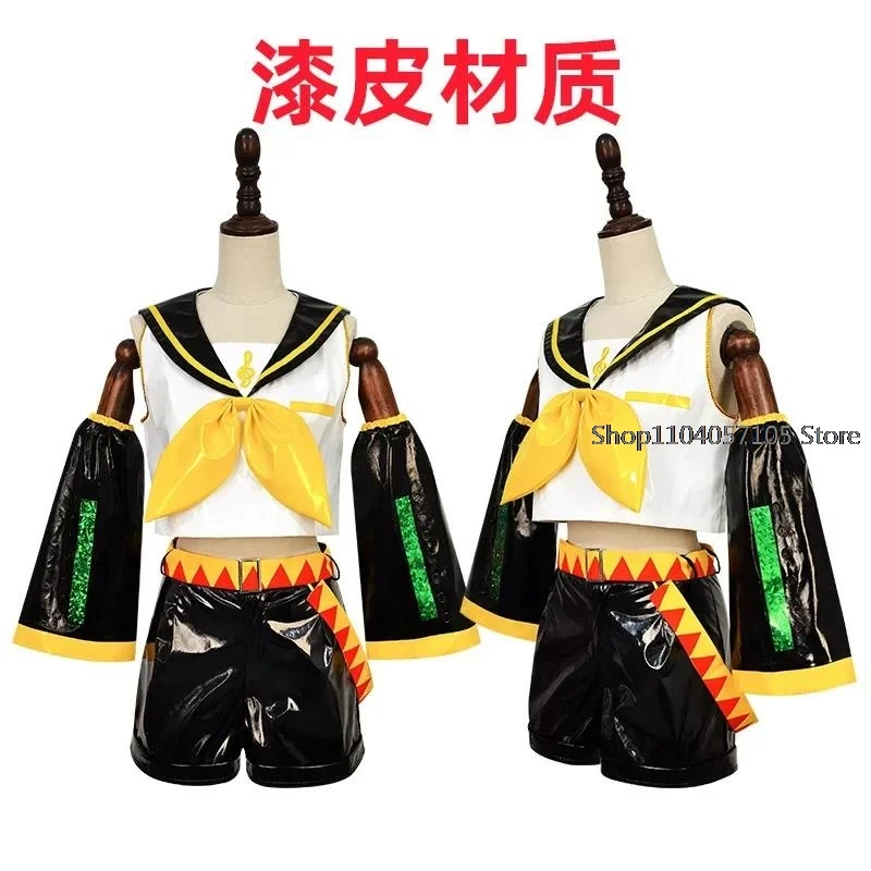 Fantasia de Cosplay de Kagamine Len e Rin, Uniforme com Mangas e Leggings, Headwear para Comic Con, Roupas