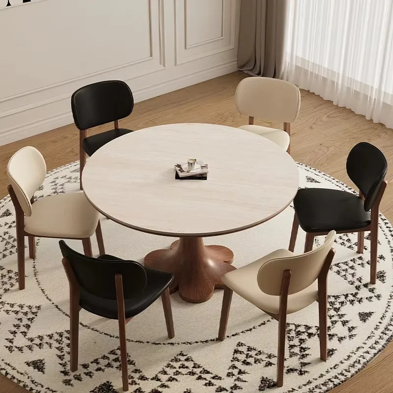 Minimalist Midcentury Style Round Shape Popular Dining Table Sintered Stone Top Dining  Dining  Set For 4 People