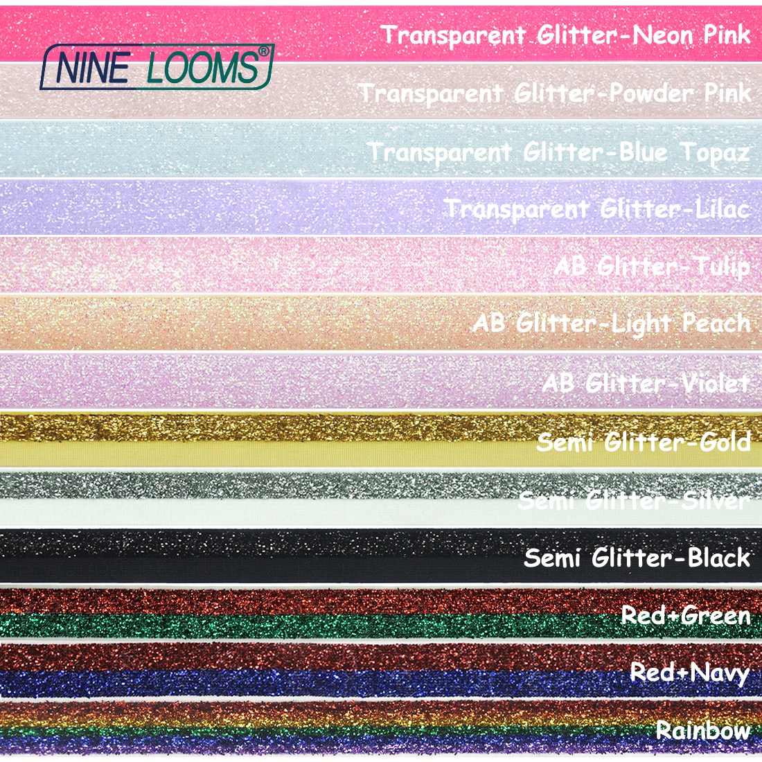NINE LOOMS Metallic Glitter Elastics 5/8