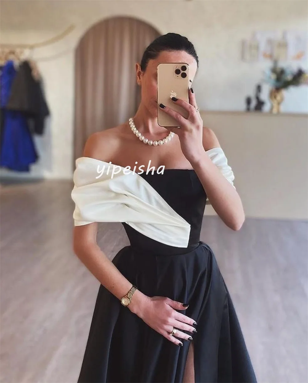 Customized Classic Jersey A-line Off-the-shoulder Long Dresses Homecoming Dresses Modern Style Pastrol Unisex Chinese Style Form