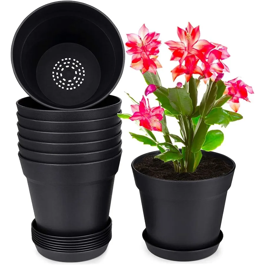

Горшки для растений, 8 шт., 7,5-дюймовые пластиковые горшки с несколькими дренажными отверстиями и подносами для растений для всех домашних садовых цветов, су