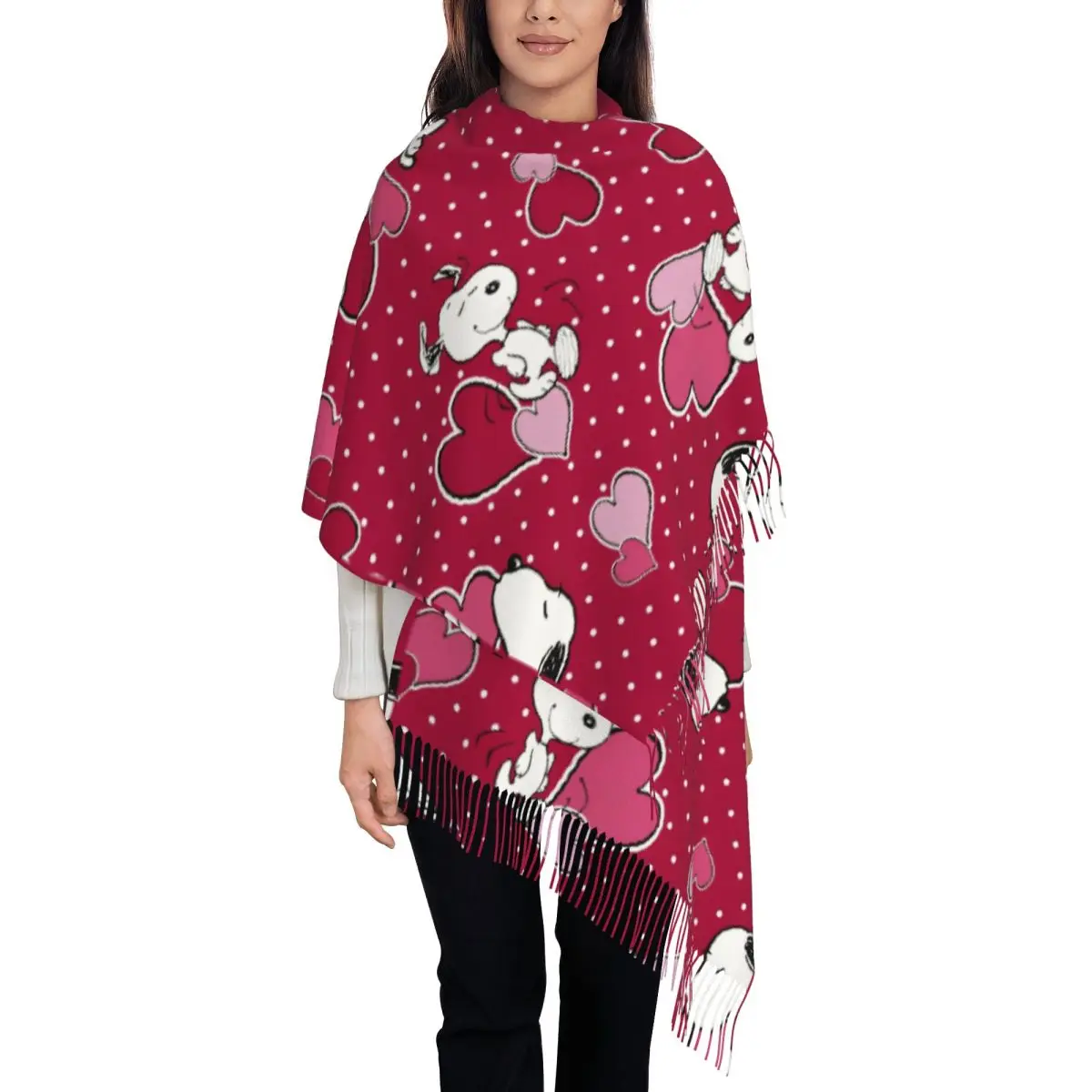 Womens Scarf with Tassel Snoopys Heart Love Large Winter Warm Shawl Wrap Cartoon Daily Wear Pashmina Scarves
