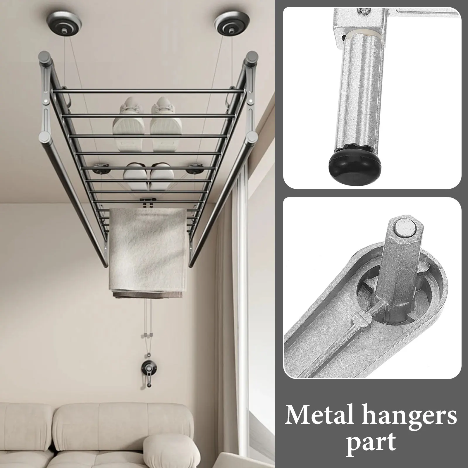 

Sturdy Hanger Hand Crank Metal Clothes Rack Accessory Universal Lift Hanger Part Manual Crank Laundry Drying Handle
