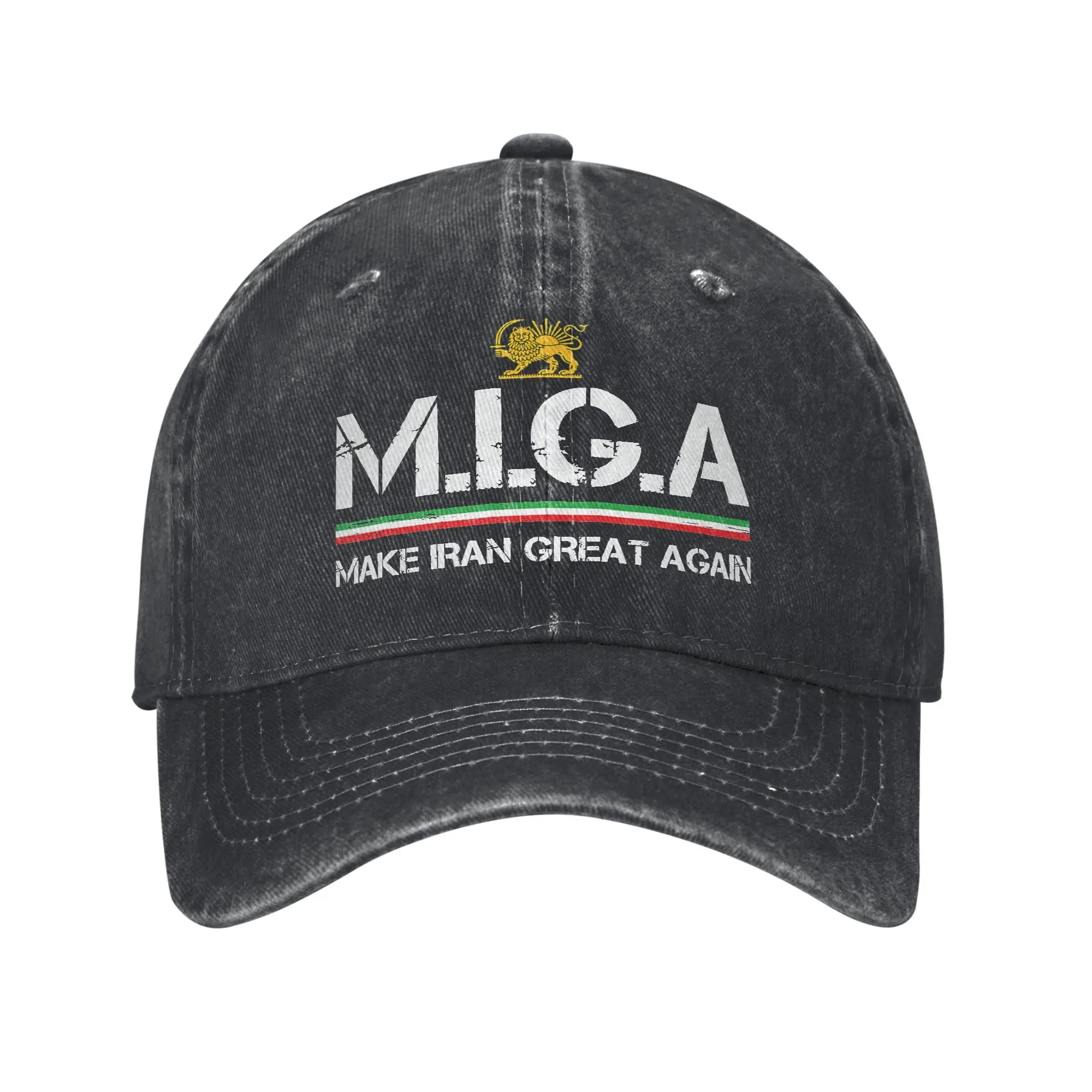 MIGA Make Iran Great Again Iran Flag Lion Sun Baseball Cap Stylish Men Washed Trucker Hat Design Running Hippie Baseball Caps