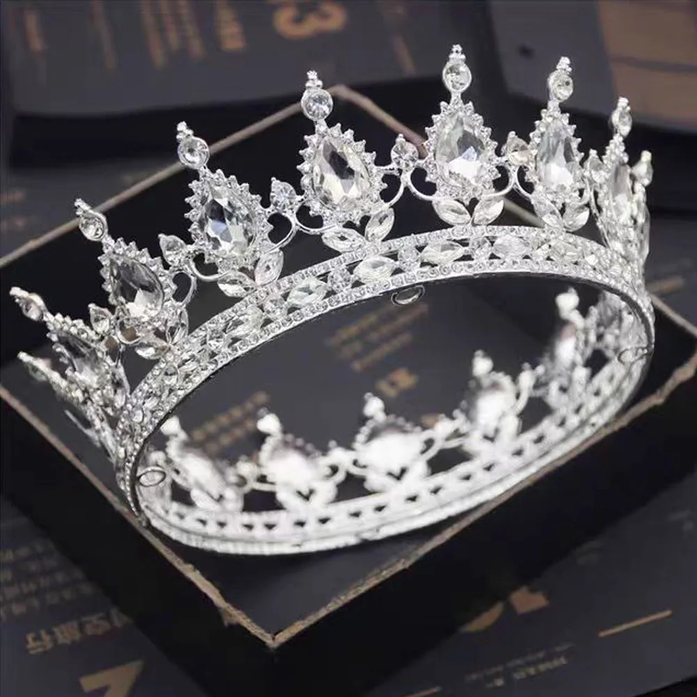 

Fashion Elegant Silver Crystal Royal Crown Luxurious Clear Rhinestone Intricate Filigree Perfect Bridal Weddings Proms Pageants