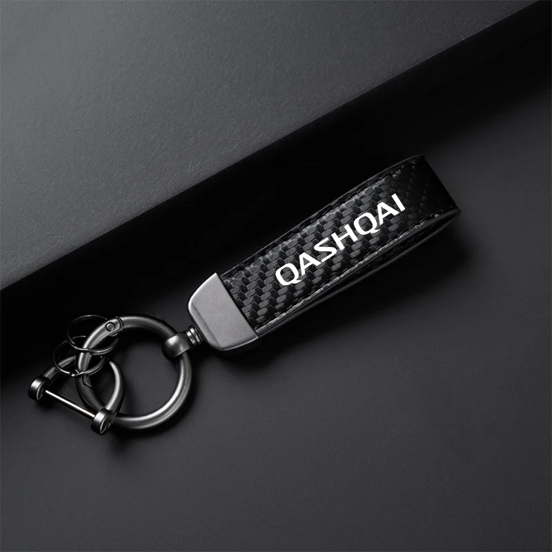 For Qashqai J10 J11 Leather Keychain Car Accessories Car Carbon Fiber Leather Keychain Horseshoe Buckle Jewelry