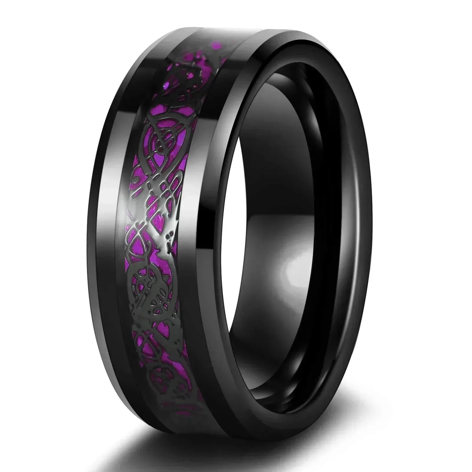 Charm Couple Rings Romantic Women Purple Rhinestones CZ Rings Set Trendy Men Stainless Steel Celtic Dragon Rings Wedding Jewelry