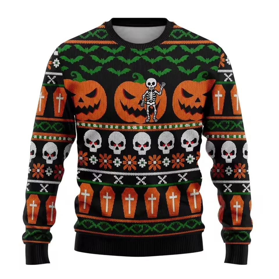 Halloween Sweaters For Men Clothing Spooky Pumpkin Crewneck Sweatshirts Unisex Pullovers Mens Hoodies Long Sleeve Funny Top Gift