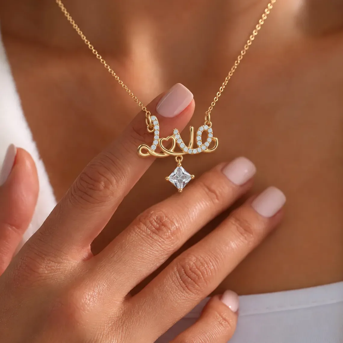 Dascusto 2027 New Custom Birthstone Necklace Personalized “Love” Pendant Lettering For Women Christmas Lovers Gift