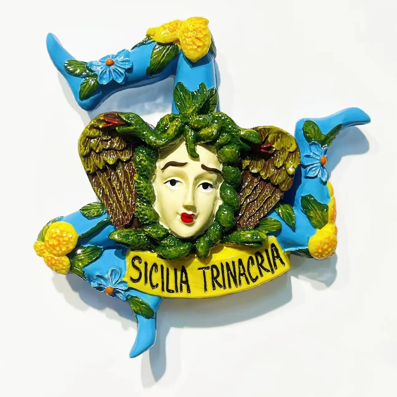 Sicily Italy Trinacria Resin Fridge Magnet Travel Souvenir,3D Hand Painted Refrigerator Magnet Home Decor Collectible Gift