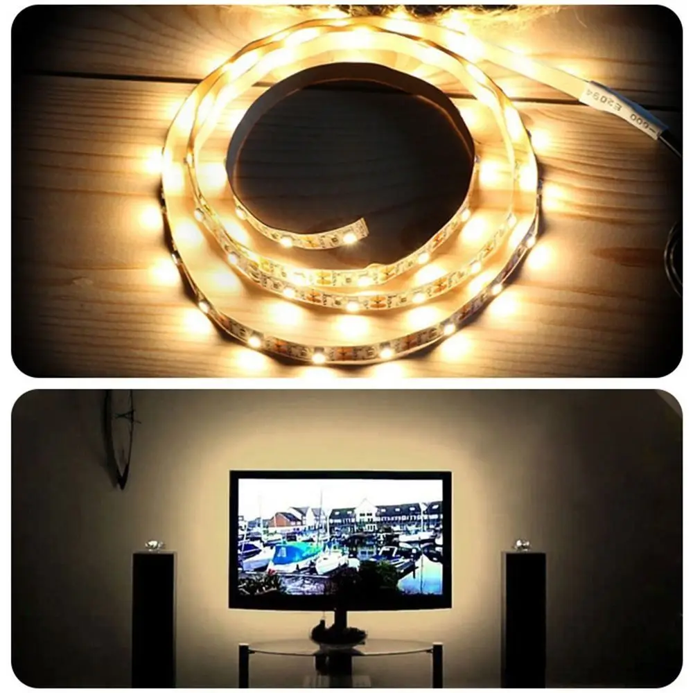 

1 шт. новый светодиодный светильник постоянного тока 5 В, белый, теплый белый, 1-5 м, USB-лента, лампа для домашнего декора, лента для освещения SMD 2835, светодиодный ТВ-фон