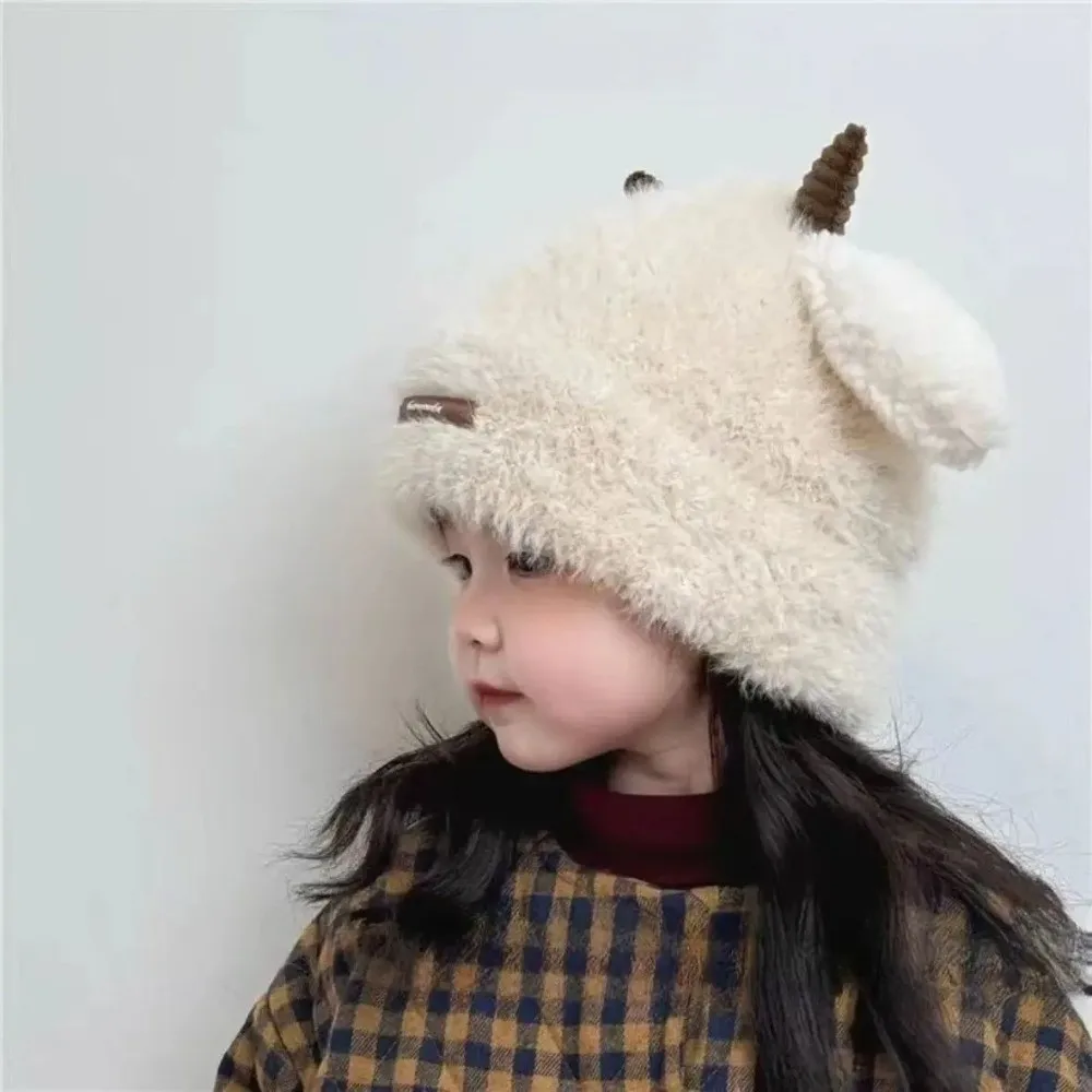 Fashion Sheep Horn Hat Warm Windproof Ear Protection Hat Adjustable Round Top Cap Winter