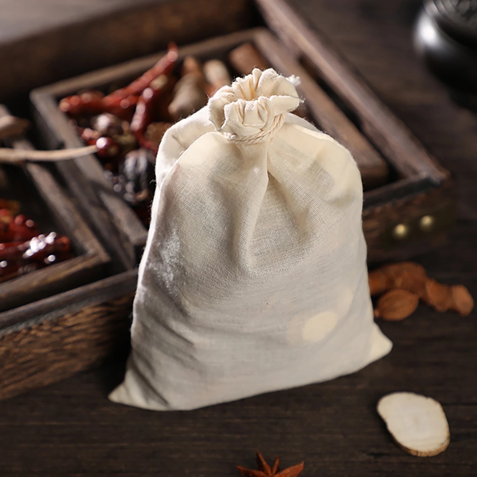 

7pcs Pure Cotton Drawstring Soup Bag Reusable Seasoning Strainer For Coffee Tea Spices Herbal Medicine Gravy Broth Stew Kitchen
