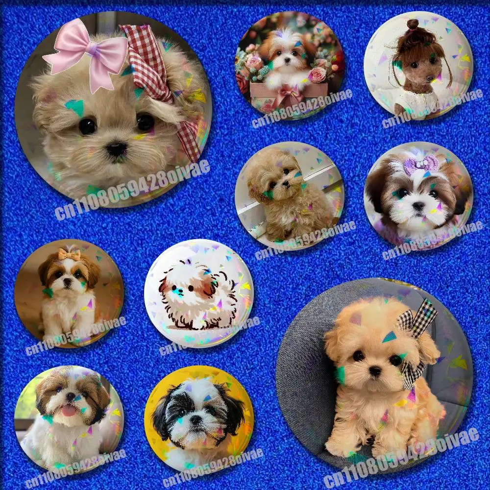 

Shih Tzu Puppy Dog Insignia Badge Case For Ornament Souvenir 32mm 44mm Brooch Button Round Pins