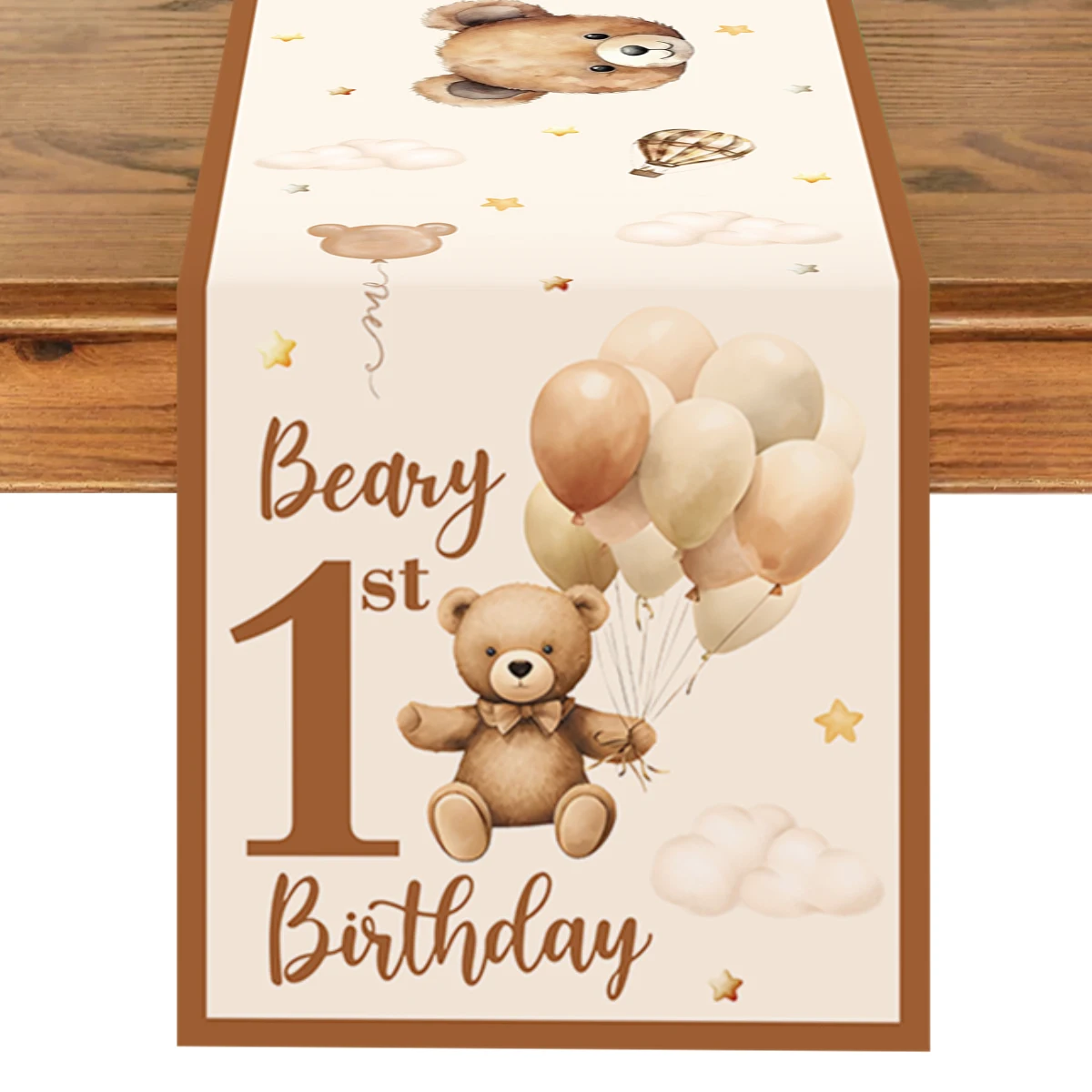 180x35cm Cartoon Bear Pattern Table Runner Boy Girl 1st Birthday Decoration Teddy Bear Table Flag Baby Shower Table Decoration