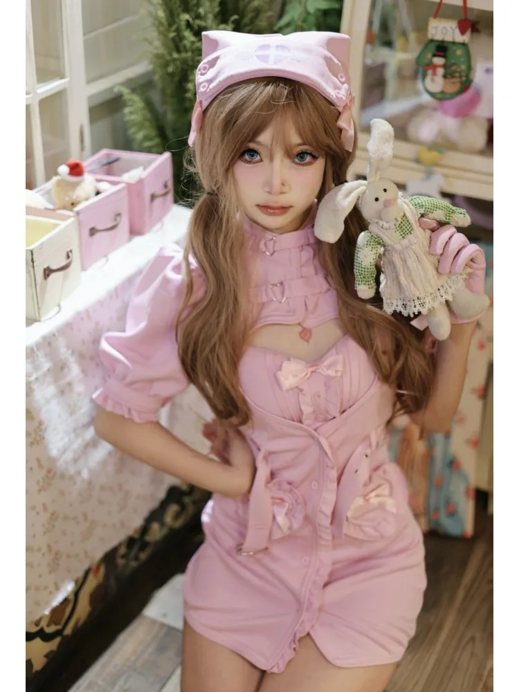 Japanese Sweet Lolita 2 Piece Sets Women Cos Elegant Slim Fit Tops Y2k Mini dresses Girls Streetwear Harajuku Fashion Dress Suit