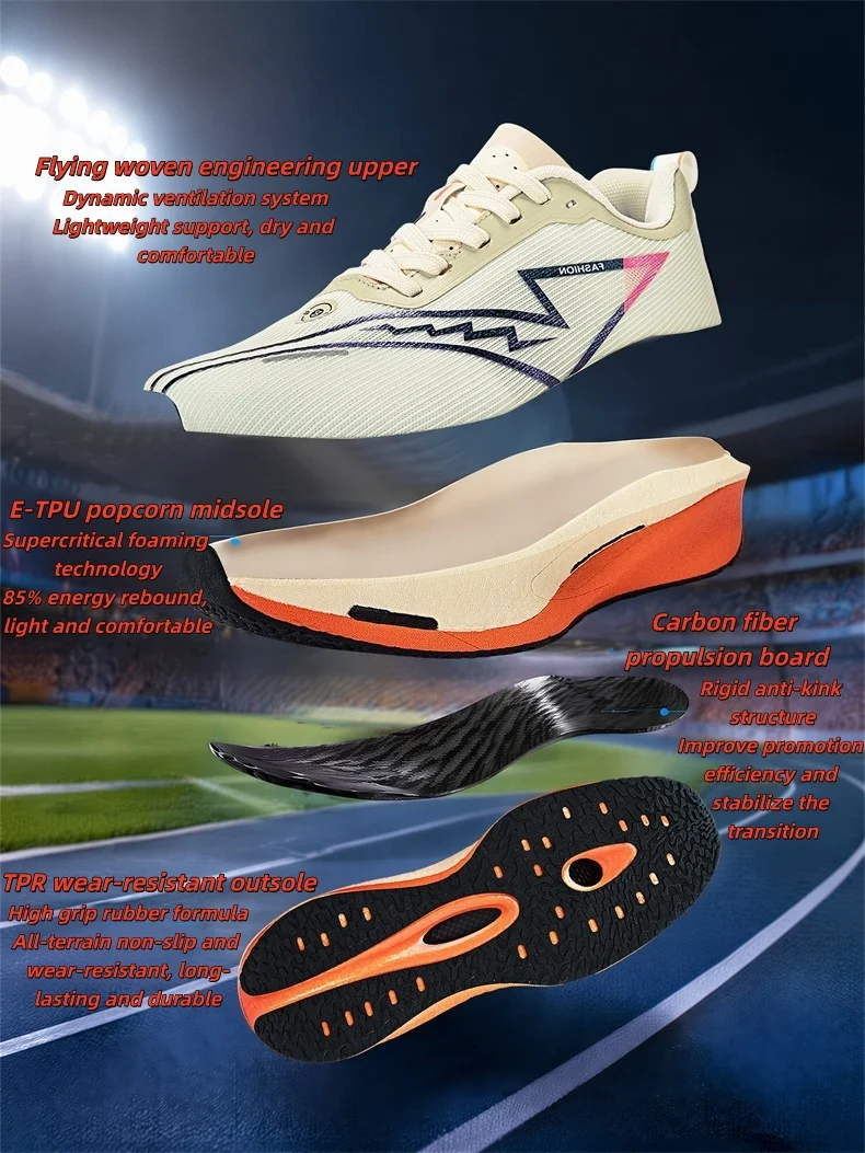 Marathon-Laufschuhe für Herren, Carbon-Platte, Spezial-Sportschuhe, atmungsaktiv, leicht, bequeme Damen-Sportschuhe, Chunta-Sneaker. – Detail 6