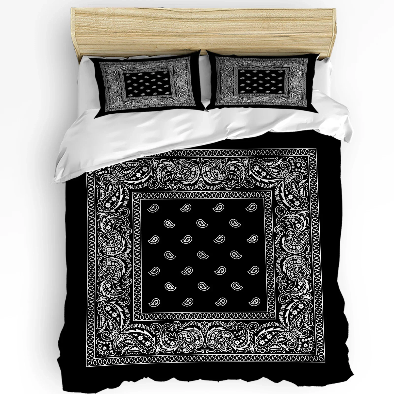 Bandana Paisley Black White Duvet Cover Bed Bedding Set Double Home Textile Quilt Cover Pillowcases Bedroom Bedding Set No Sheet