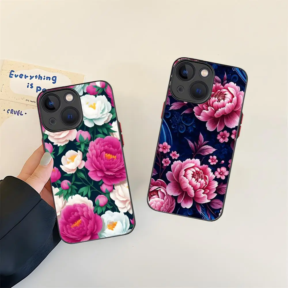

Чехол для мобильного телефона с цветами пиона для iPhone 16, 15, 14, 13, 12, 11 X XR XS 8 7 Pro Max Plus, мини-цветный силиконовый защитный роскошный чехол