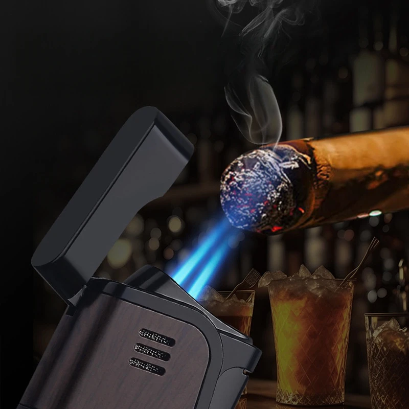 HONEST Metal Oblique Fire Windproof Double Jet Blue Flame Gas Lighter Visible Gas Window Cigar Diamond Cigar Lighters Smoking