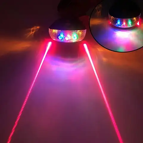 Hett! 1 st/2 st cykel säkerhetsvarning LED-lampa cykel laserlampor LED blinkande lampa bakljus bak cykling 5 LED + 2 laser 10 best sales cykellaser - №9