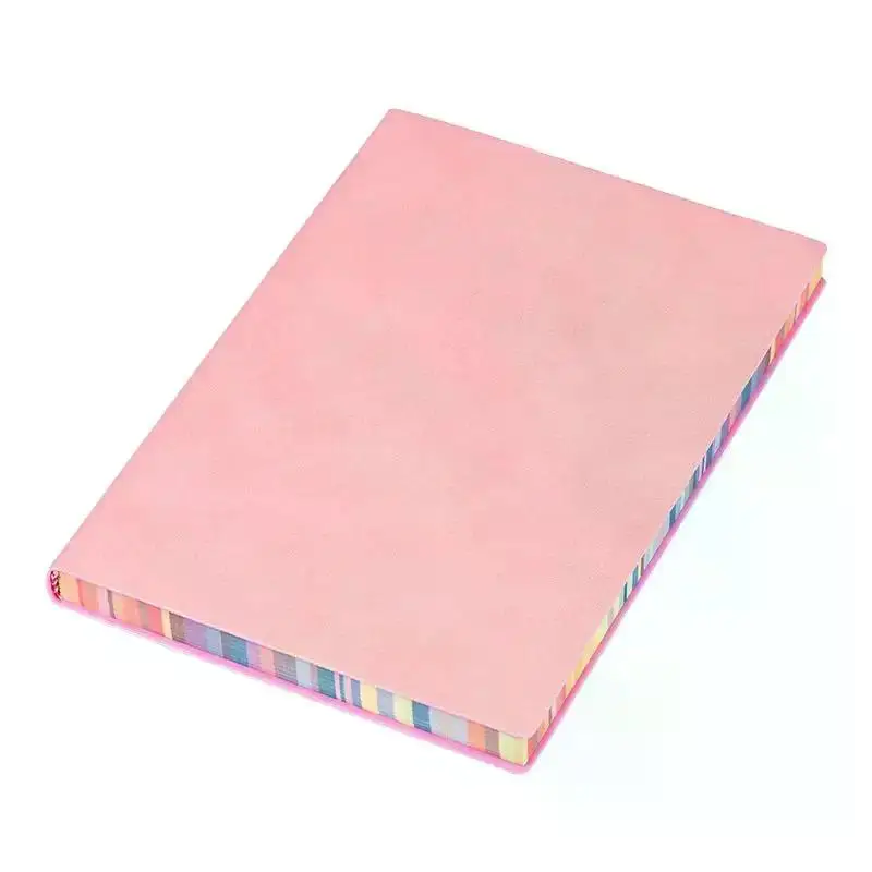 1pc A6 Soft Leather Cover Rainbow Edge Notebook with 100 Sheets Office School Student Work Meeting Record Book Office Diary