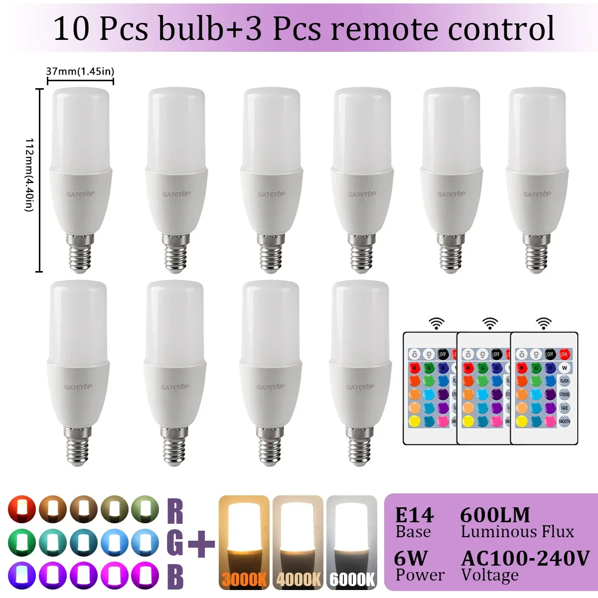 Gatetop 1-10PCS Fernbedienung E14 16 Farben RGB Led-lampe 24 Schlüssel Dimmbar 6W AC100-240V Bunte Änderung für Schlafzimmer Wohnzimmer Lampen 3