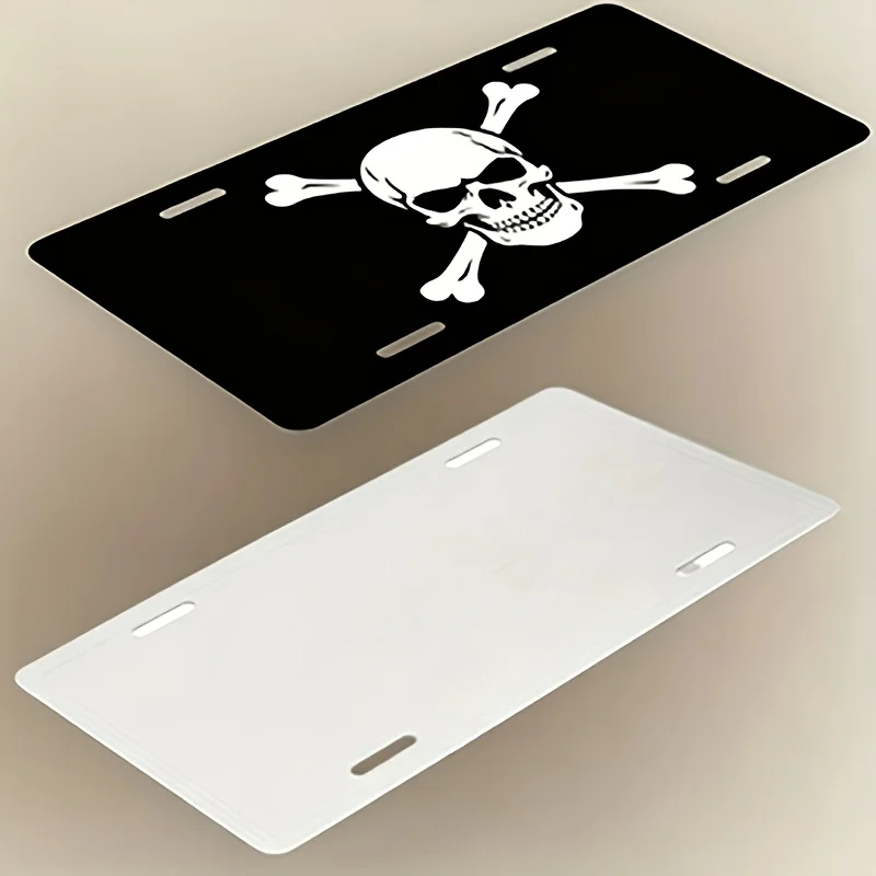 2D Flat, 2D Flat Metal Sign, 1pc, Skull and Crossbones Photo Set with Frame | 30.48 X 15.24cm, Black with White Skull Design, Id