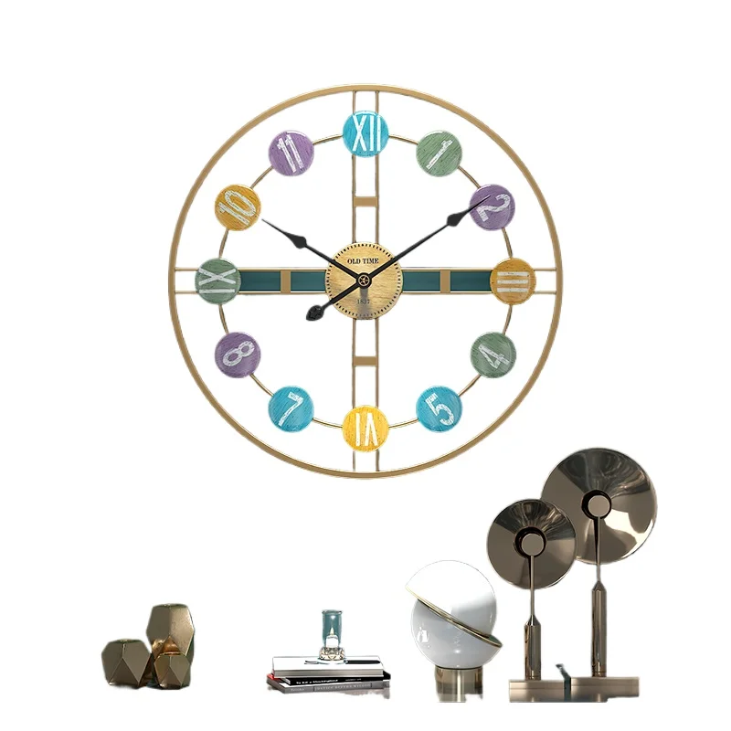 Vintage Wood Farmhouse Minimalist Wall Clocks Home Decor Hanging Art Creative Nordic Metal Wall Clock Large Number Reloj De Pare
