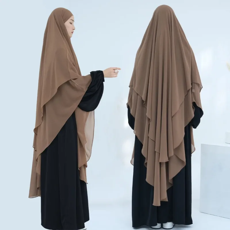 Two Layers Chiffon Khimar Women Muslim Long Hijab Women's Dresses Islamic Clothing Dress Top Prayer Abaya Maxi Khimar Eid