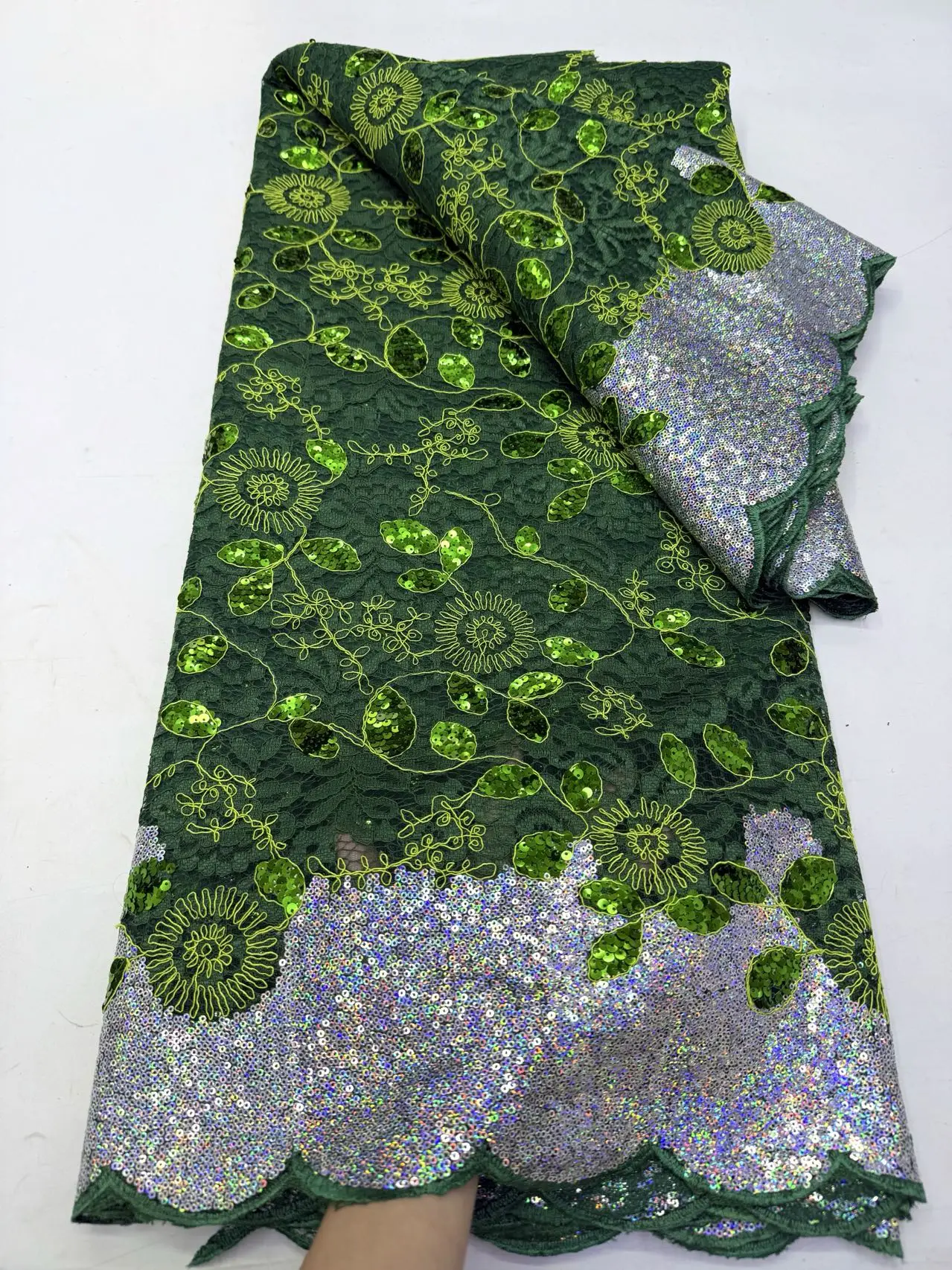 2026 Latest African Nigerian Tulle Lace Fabric Guipure Embroidery Sequins High Quality for Sewing Dresses 5Yards JY531 image 3