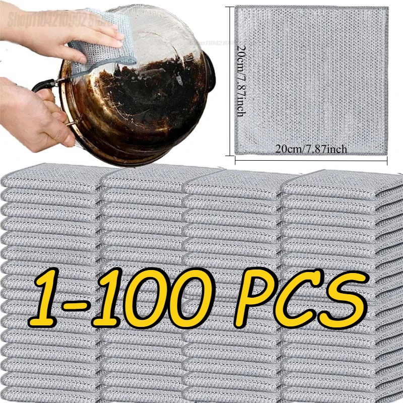 No Scratches of Multi-purpose Wire Wool Cleaning Cloth,Reusable Metal Wire Dishwasher,Suitable for Kitchen Utensils,Sinks
