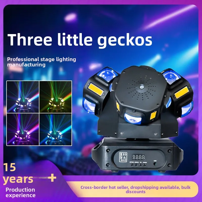 

2026 cross-border new 3-Head Gecko Moving Head Beam Light, RGB Rotating Laser Stage Lamp for DJ Bar KTV Party