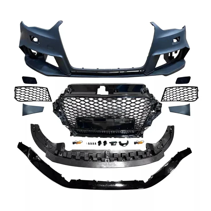 RS3 Style Front Bumper Kit With Grille Front Lip Fit A3 S3 8V 2013 2014 2015 2016 view 4