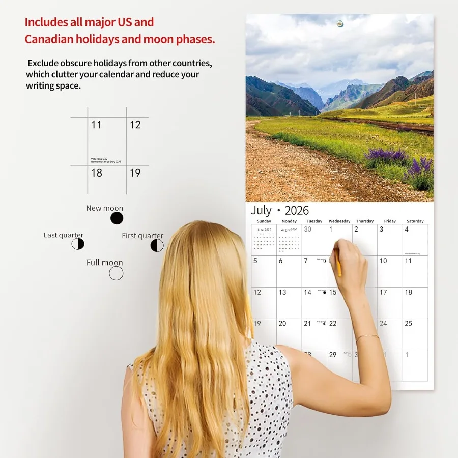 2026 تقويم الحائط التقويم 2026 نوفمبر 2025 - ديسمبر 2026 تقويم الحائط الرائع 12 "× 24" مفتوح الصفحة الكاملة أشهر سميكة