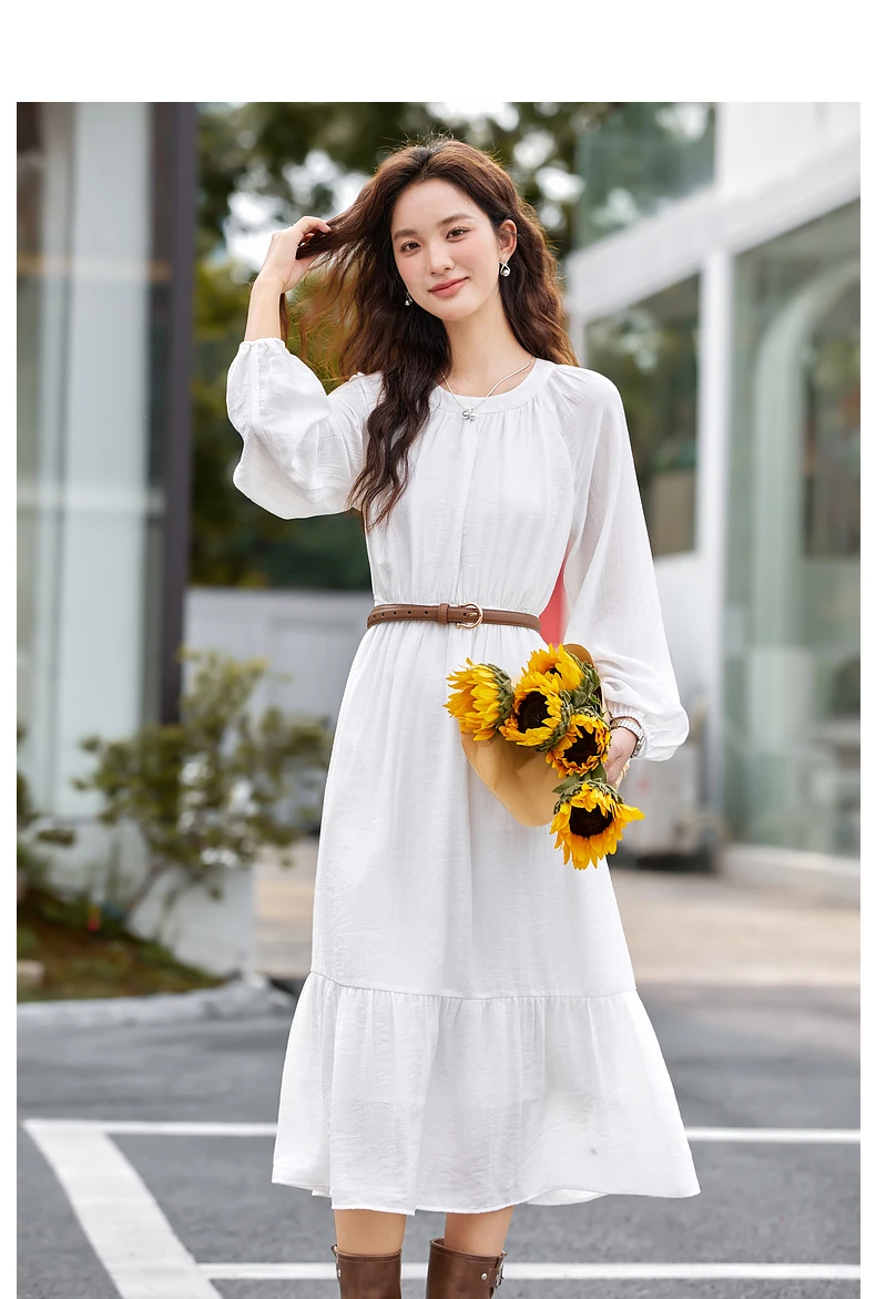 VIMLY Long Dresses Woman 2026 Autumn Vacation White A-line Women Dresses  Elegant Round Neck Loose Dress Ladies Clothing A2823 - AliExpress 200000345