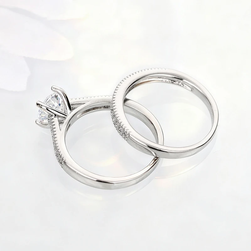 Women's Classic 2Pcs CZ Wedding Engagement Ring Set, Statement Gift