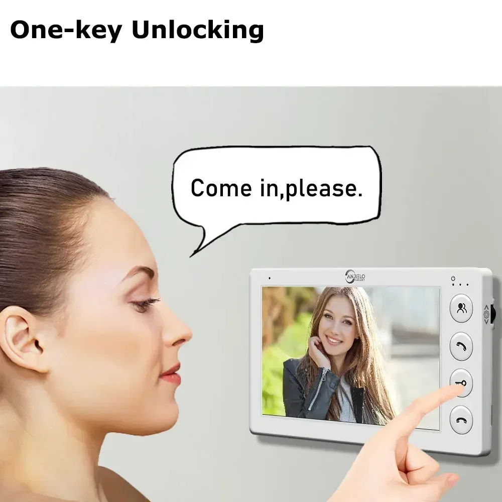 Anjielo 2/3/4 หน่วย Multi Apartments Intercom Video Doorbell พร้อม RFID ปลดล็อคการ์ด 7 นิ้ว 4 สายโทรศัพท์ประตูวิดีโอระบบ