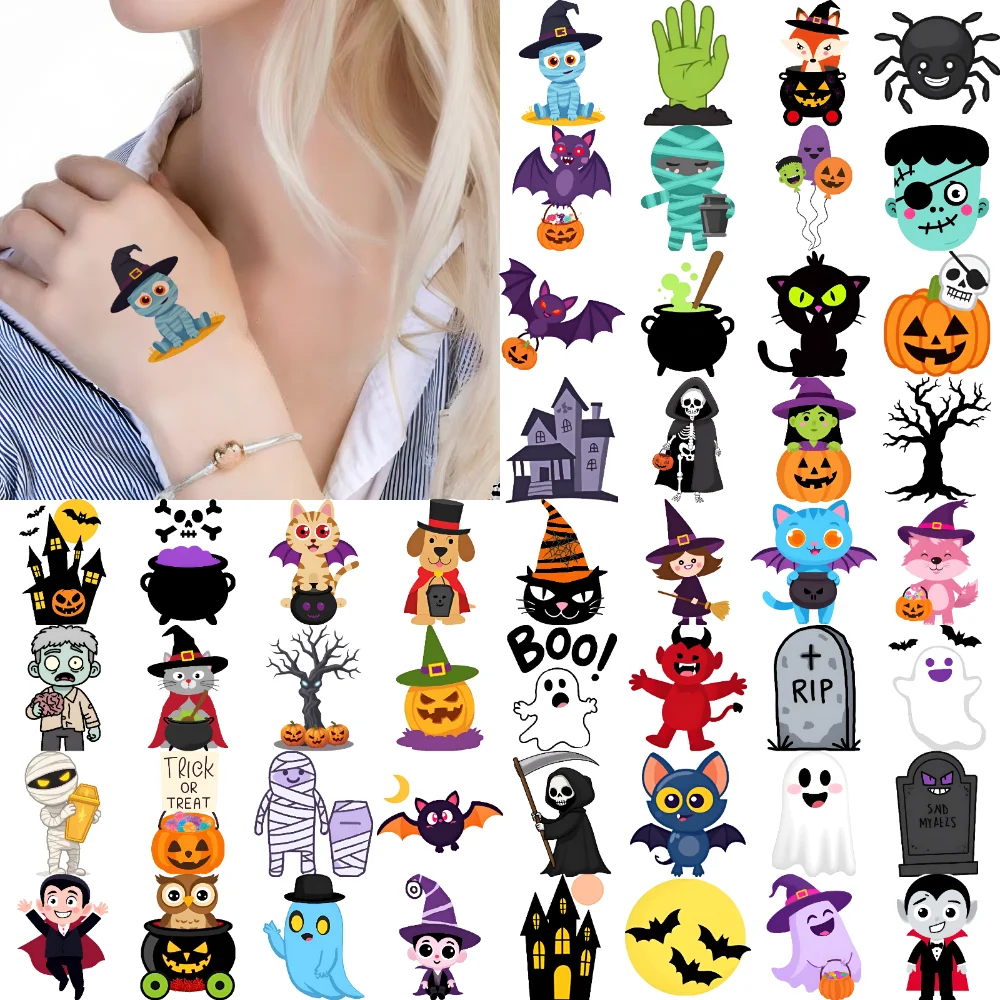 

63pcs Temporary Tattoo Decorative Stickers Temporary Tattoo Stickers Halloween Stickers For Cheeks Arms Girls